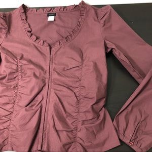 Ruched Rose Color Long Sleeve Blouse Large